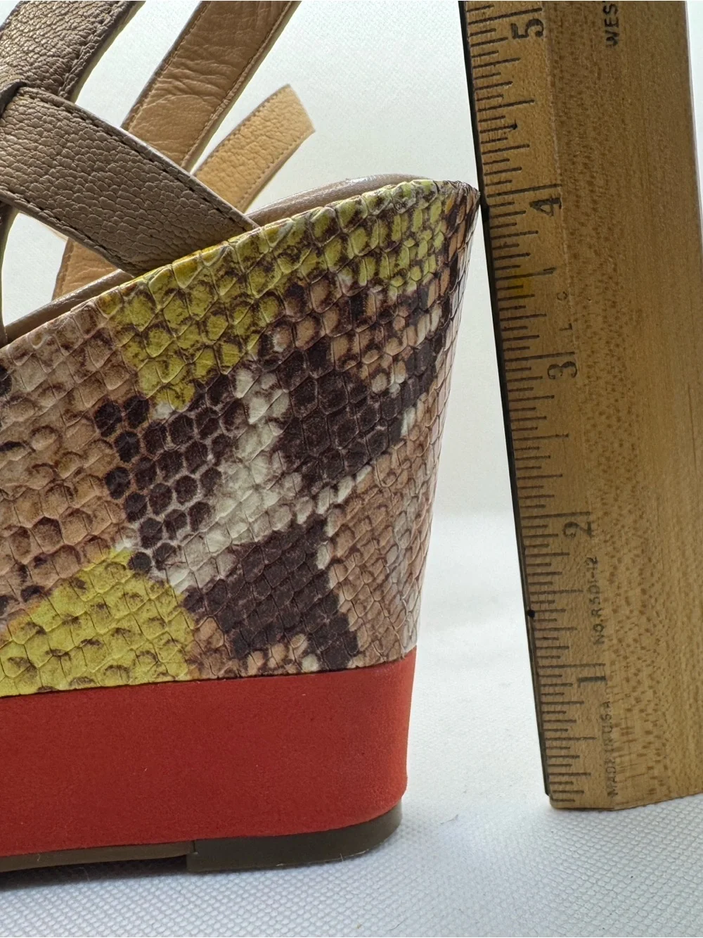 Cole Haan Paley Snakeskin platform Wedge Yellow Red Tan Women’s Size 7